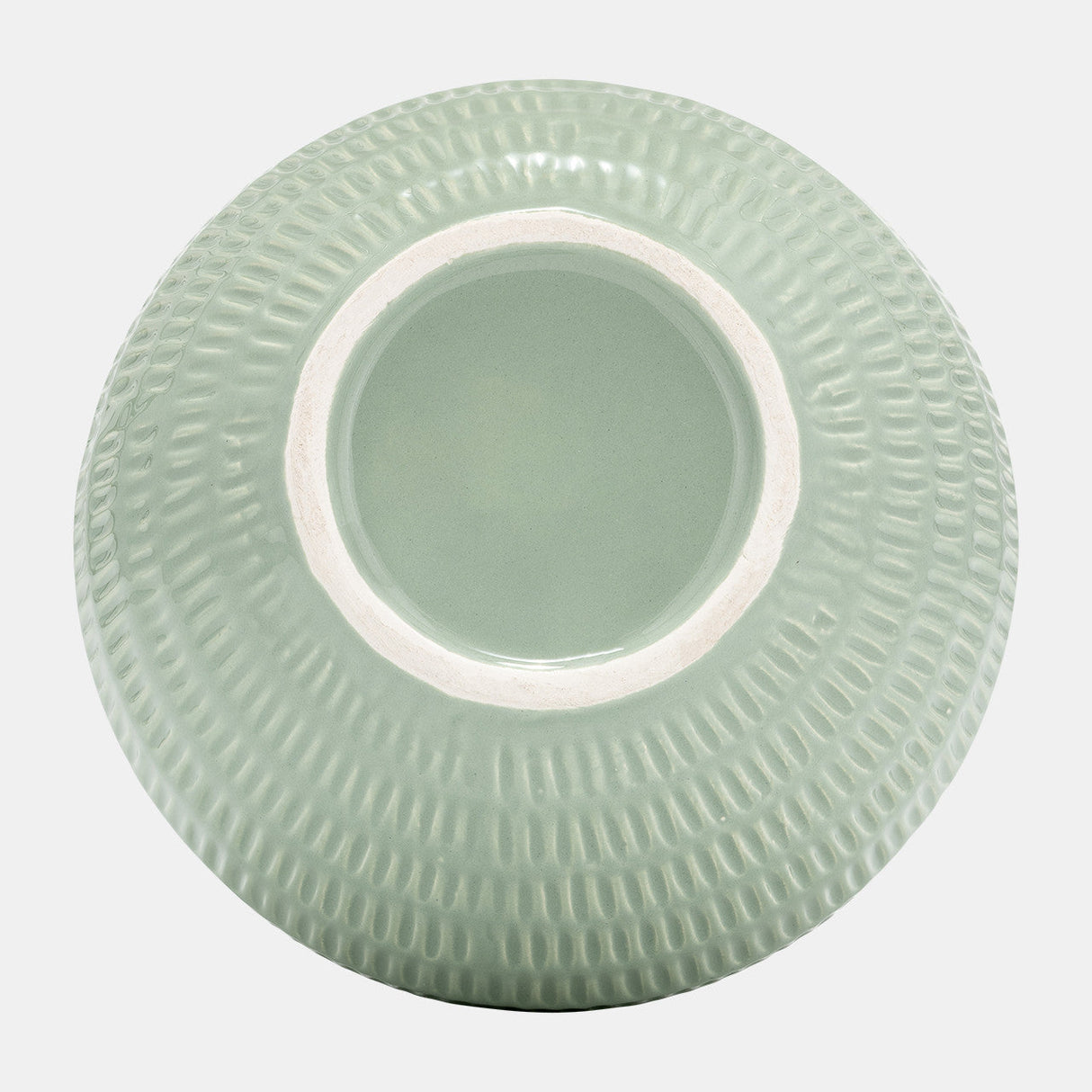 Cer,7",stripe Oval Vase,dark Sage