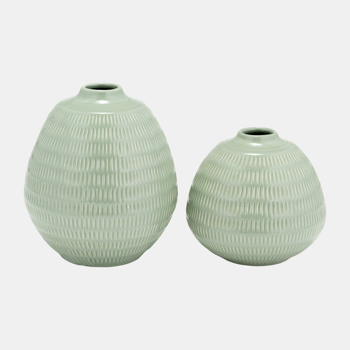 Cer,7",stripe Oval Vase,dark Sage