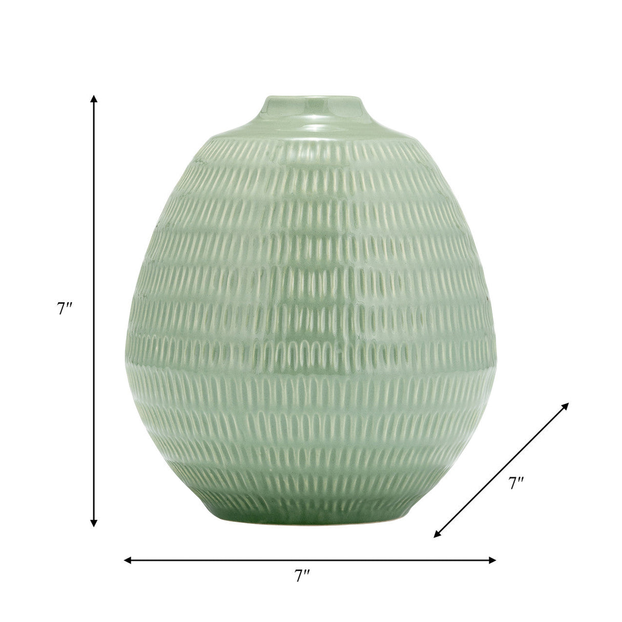 Cer,7",stripe Oval Vase,dark Sage