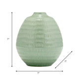 Cer,7",stripe Oval Vase,dark Sage