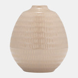 Cer,7",stripe Oval Vase,irish Cream