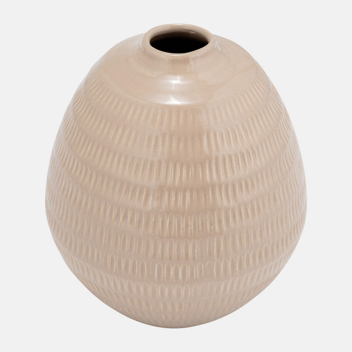 Cer,7",stripe Oval Vase,irish Cream