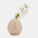 Cer,7",stripe Oval Vase,irish Cream