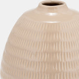 Cer,7",stripe Oval Vase,irish Cream