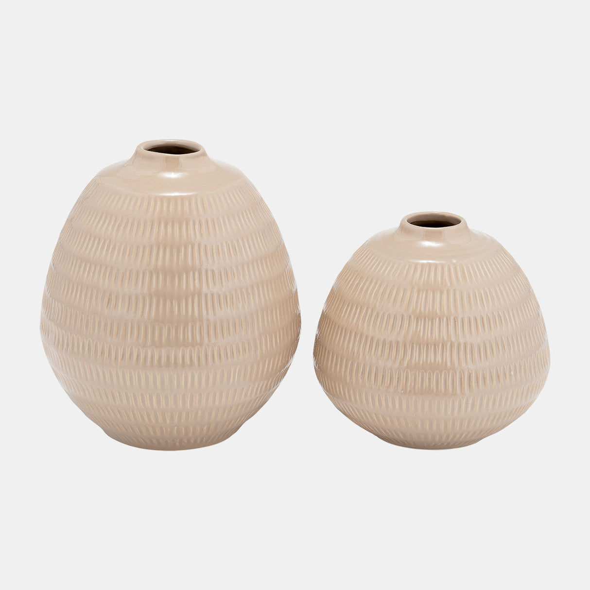 Cer,7",stripe Oval Vase,irish Cream