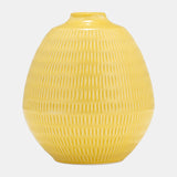 Cer,7",stripe Oval Vase,yellow