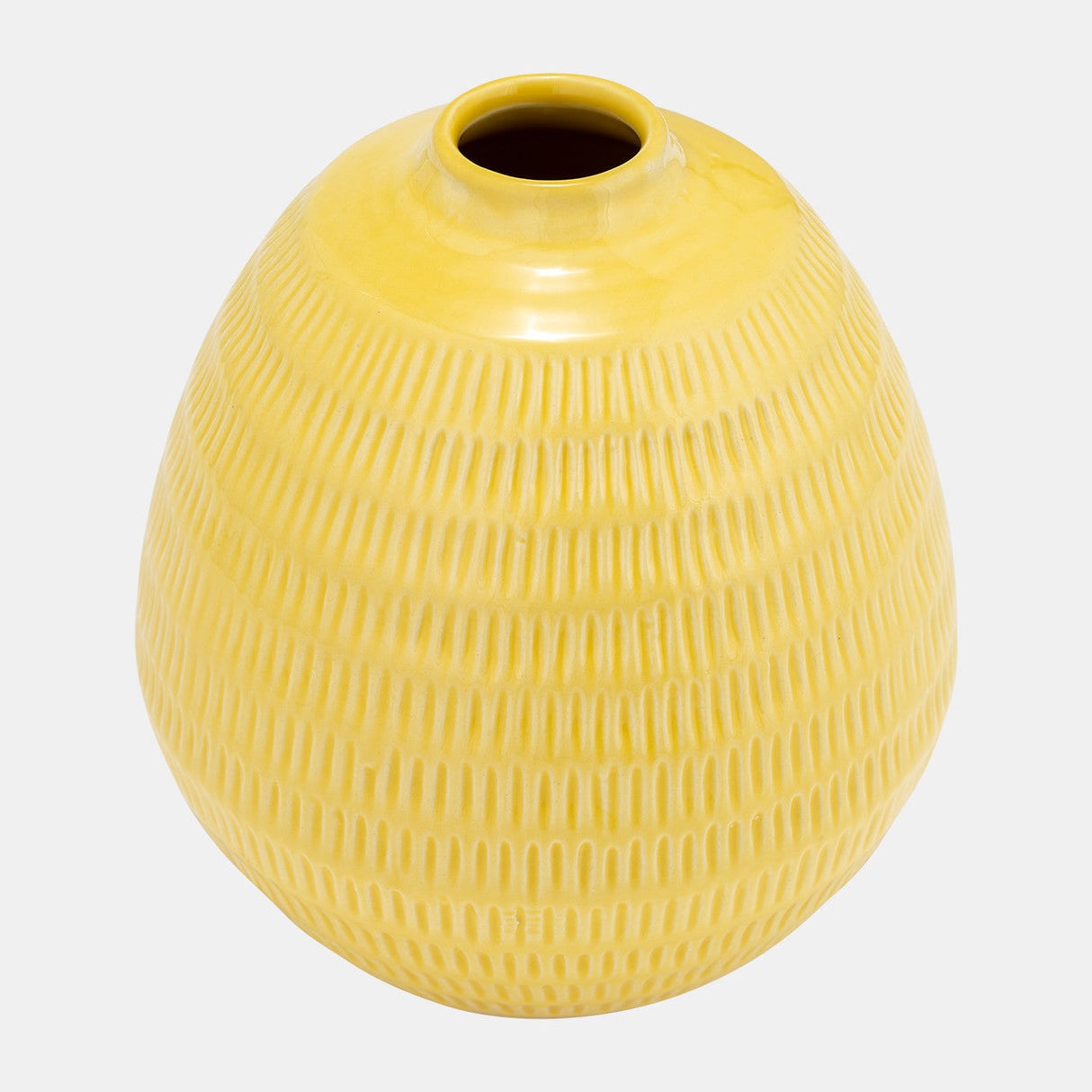 Cer,7",stripe Oval Vase,yellow