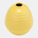 Cer,7",stripe Oval Vase,yellow