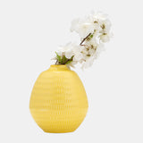 Cer,7",stripe Oval Vase,yellow