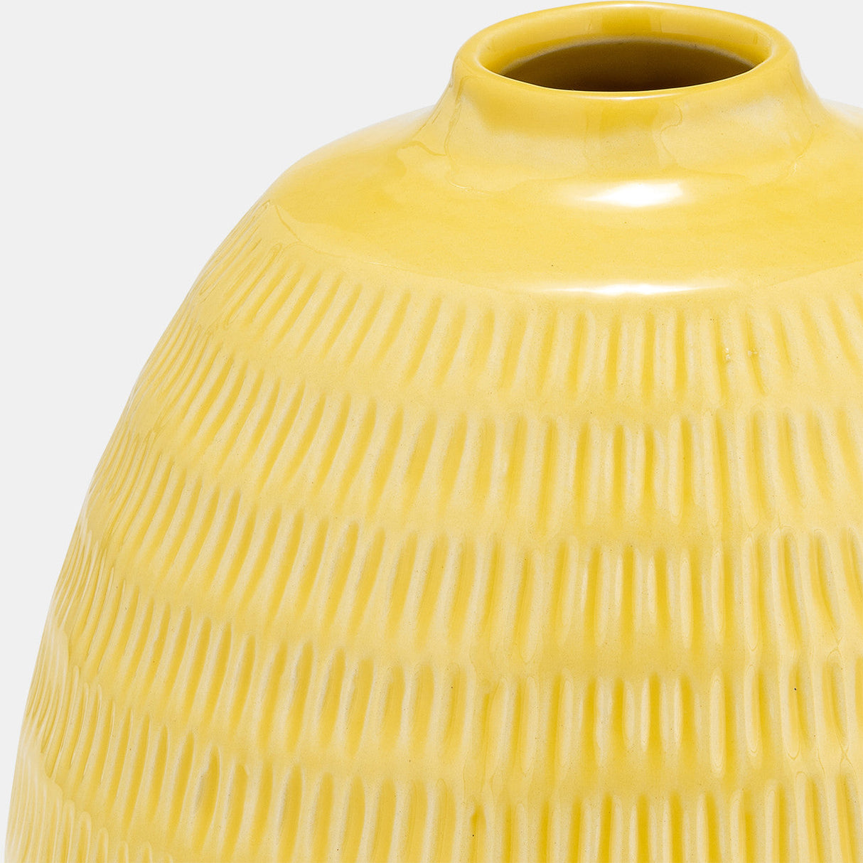 Cer,7",stripe Oval Vase,yellow