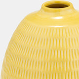 Cer,7",stripe Oval Vase,yellow