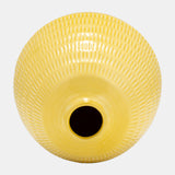 Cer,7",stripe Oval Vase,yellow