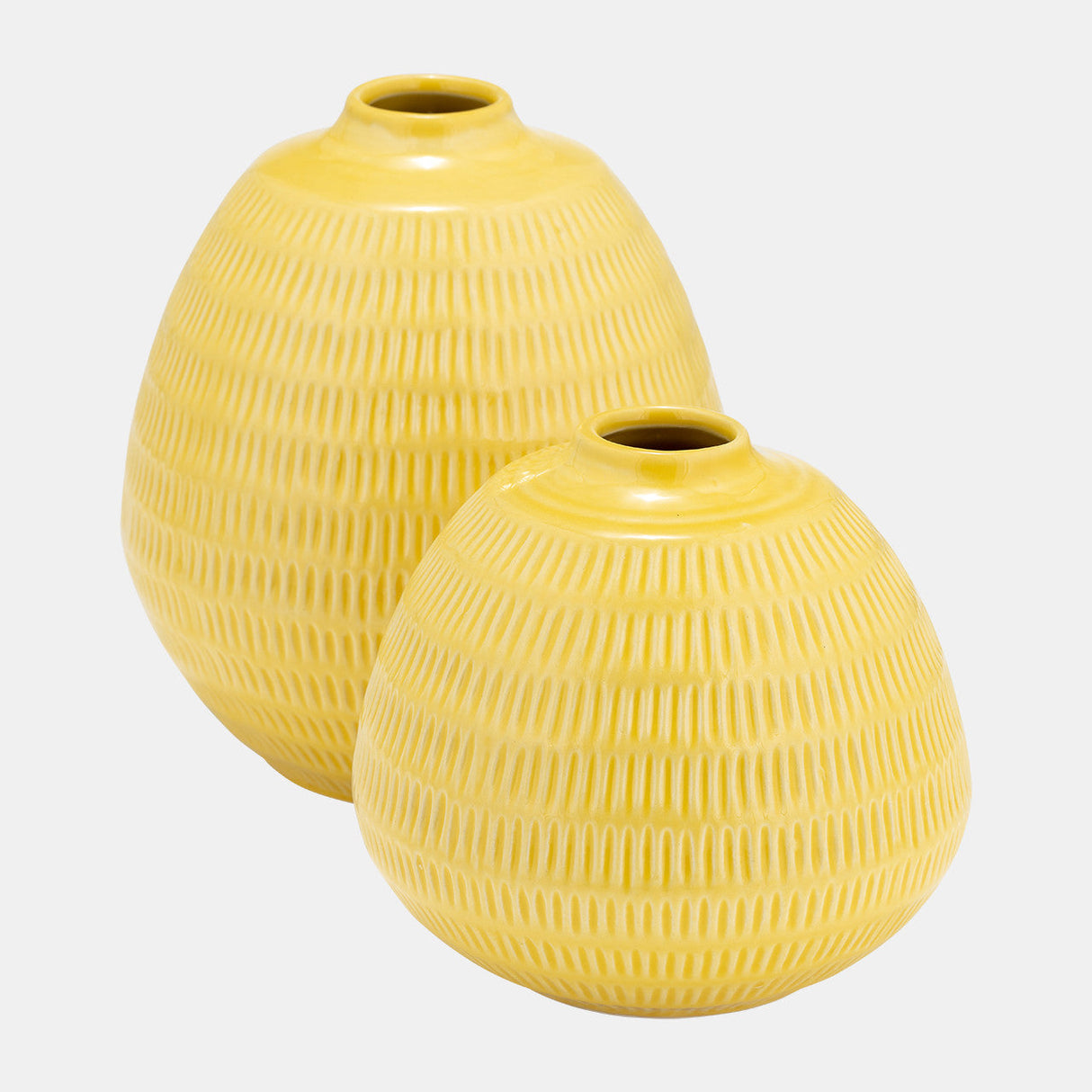 Cer,7",stripe Oval Vase,yellow