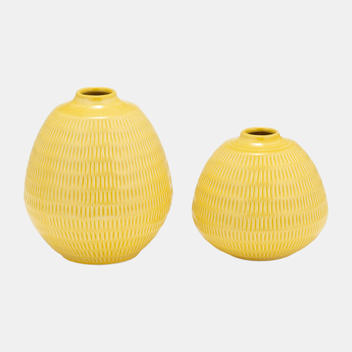 Cer,7",stripe Oval Vase,yellow