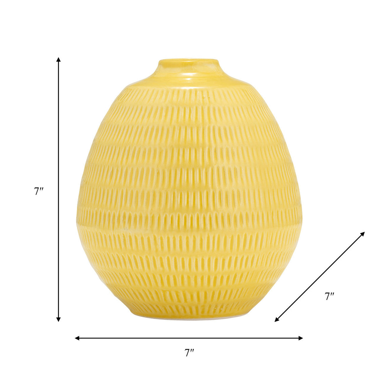 Cer,7",stripe Oval Vase,yellow