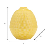 Cer,7",stripe Oval Vase,yellow