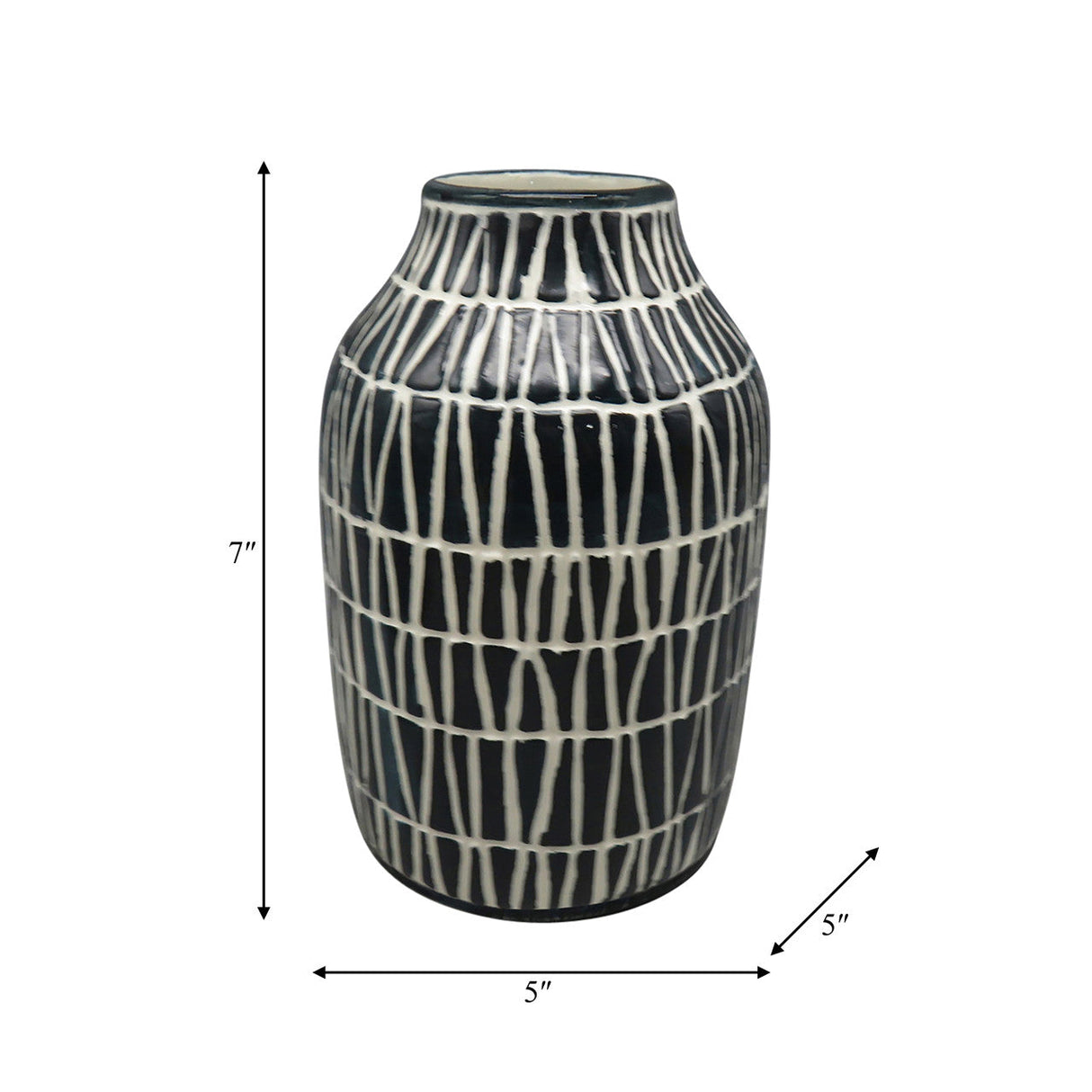 Cer, 7" Tribal Vase, Blue