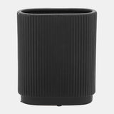 Cer, 8"h Ridged Vase, Black