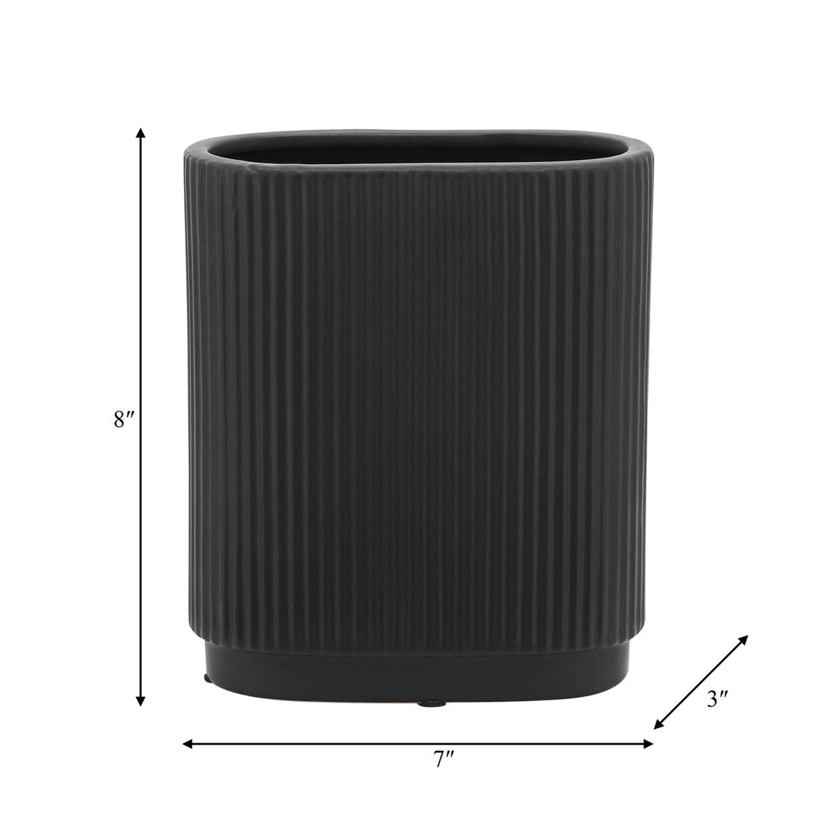 Cer, 8"h Ridged Vase, Black