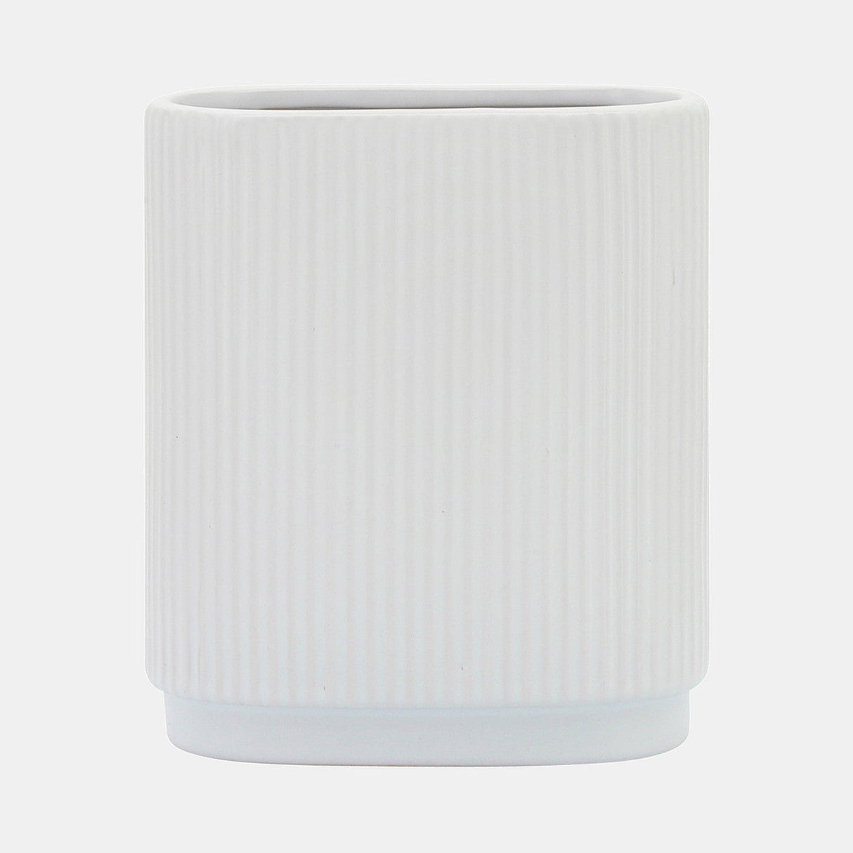 Cer, 8"h Ridged Vase, White