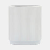 Cer, 8"h Ridged Vase, White