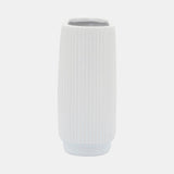 Cer, 8"h Ridged Vase, White