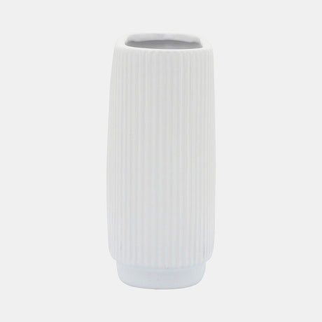 Cer, 8"h Ridged Vase, White