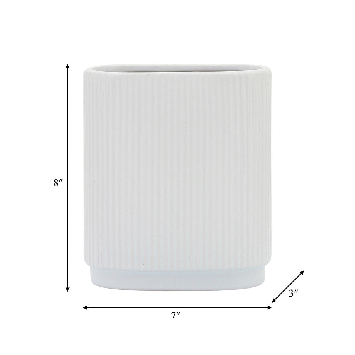 Cer, 8"h Ridged Vase, White