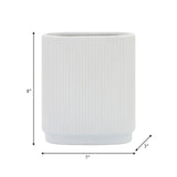 Cer, 8"h Ridged Vase, White