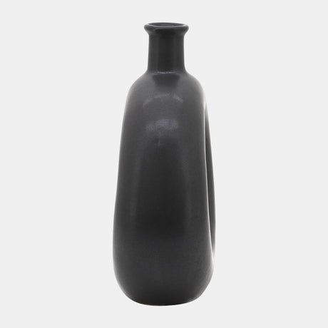 Cer, 8"h Round Cut-out Vase, Black