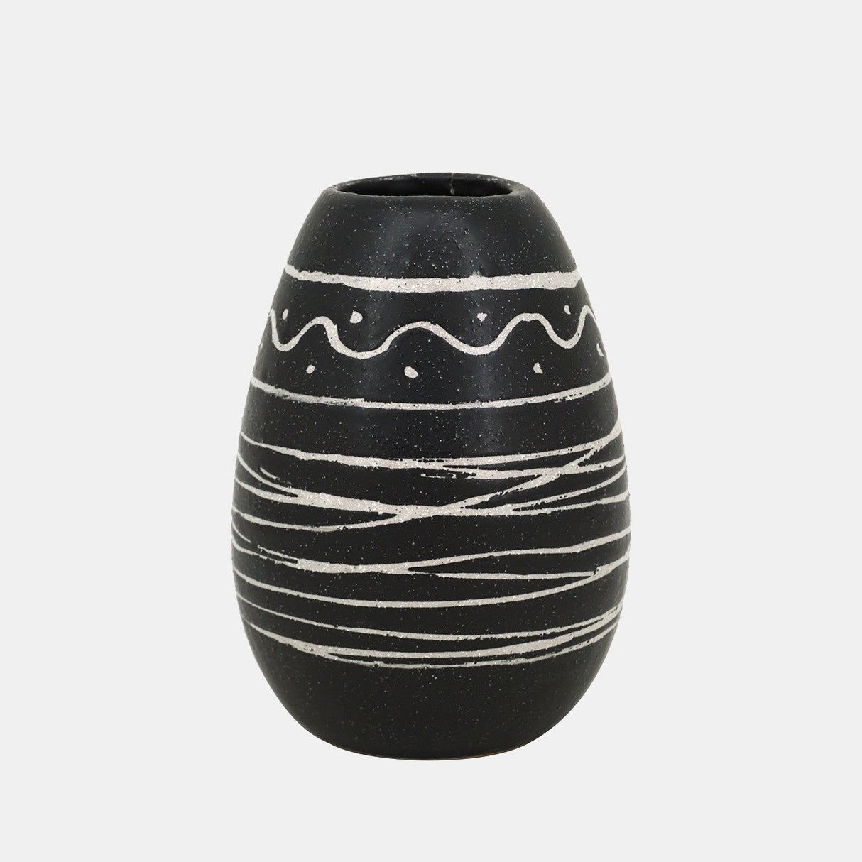 Cer, 8"h Tribal Vase, Black/white