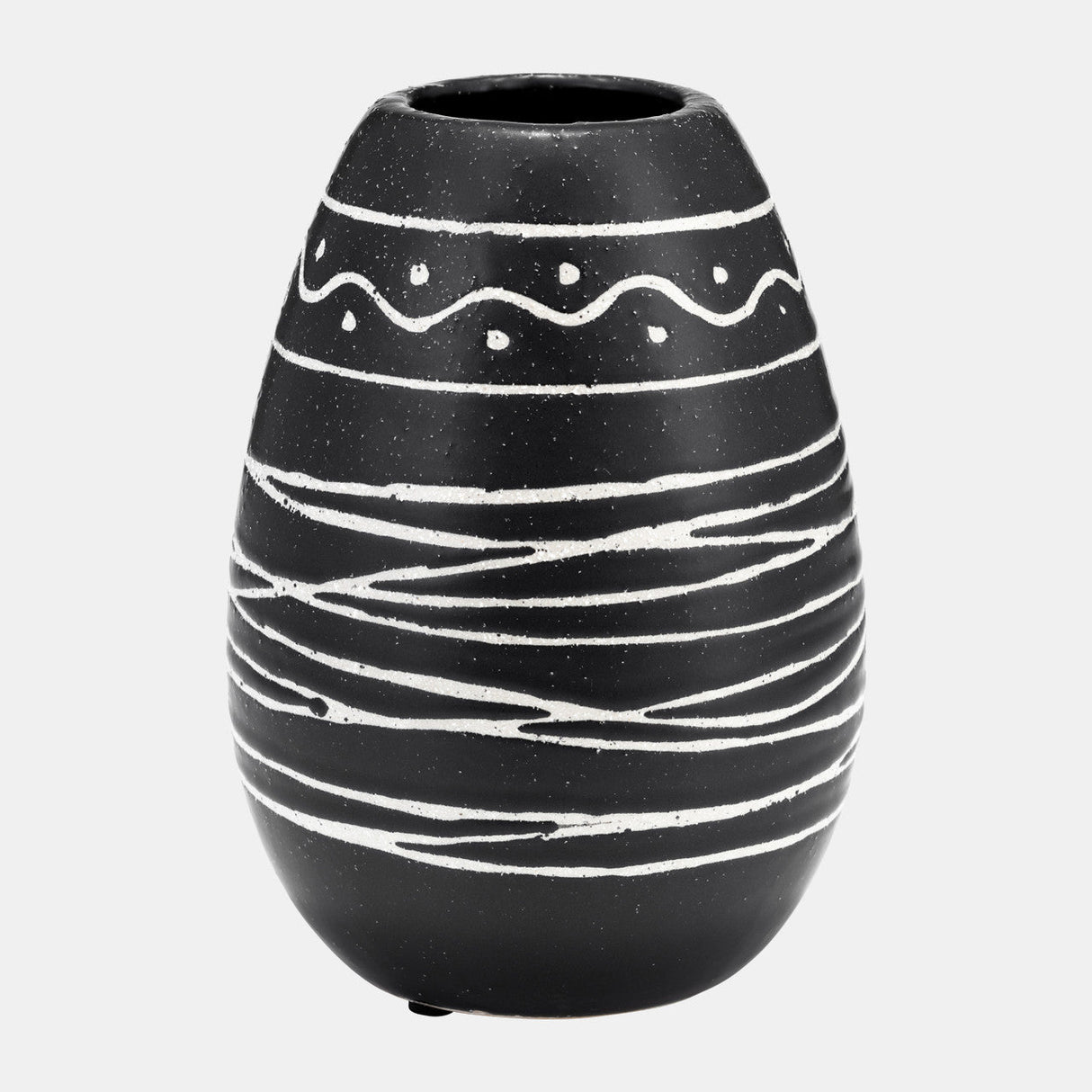 Cer, 8"h Tribal Vase, Black/white