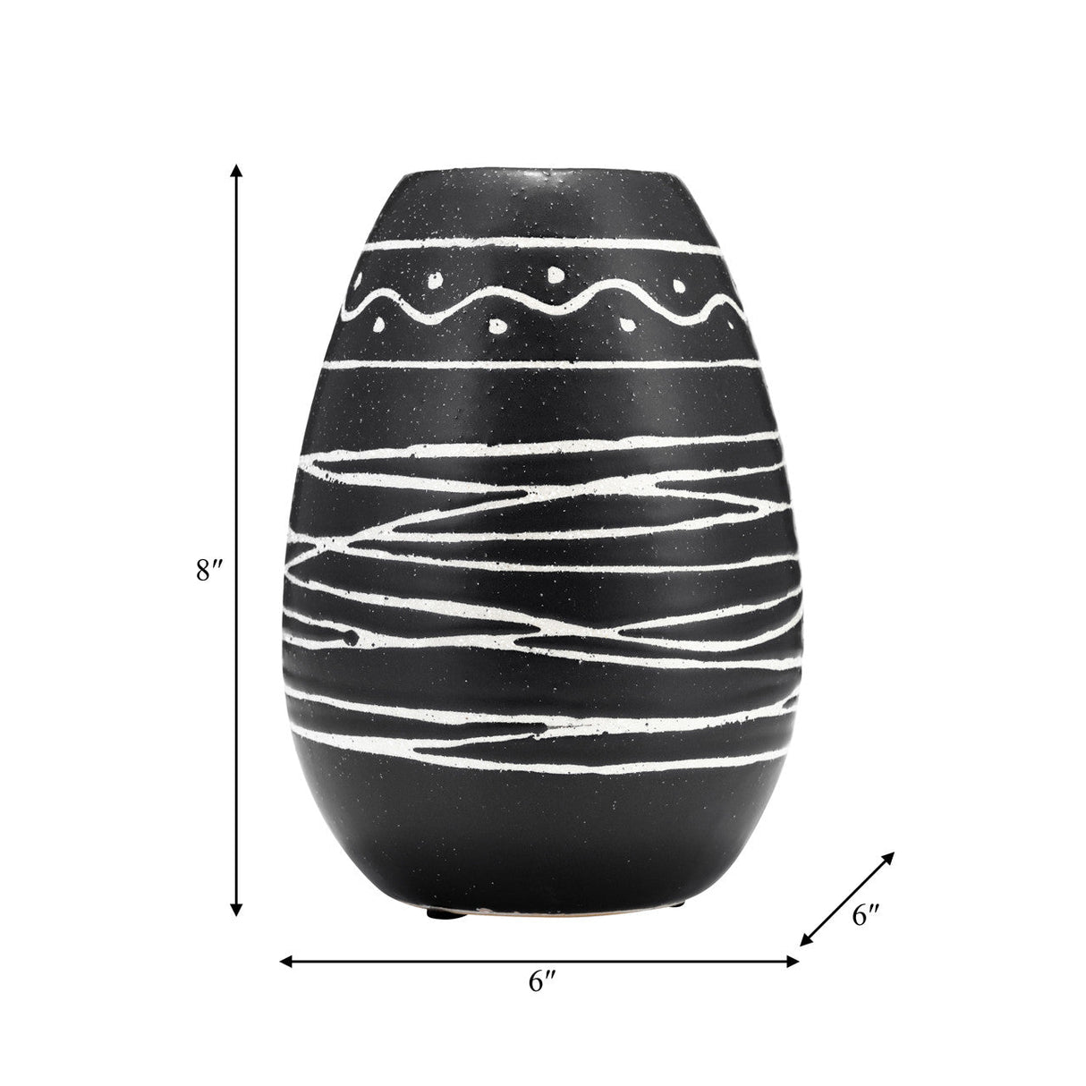 Cer, 8"h Tribal Vase, Black/white