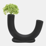 Cer, 8"h U-shaped Vase W/ Base, Black