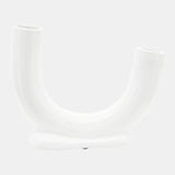 Cer, 8"h U-shaped Vase W/ Base, White