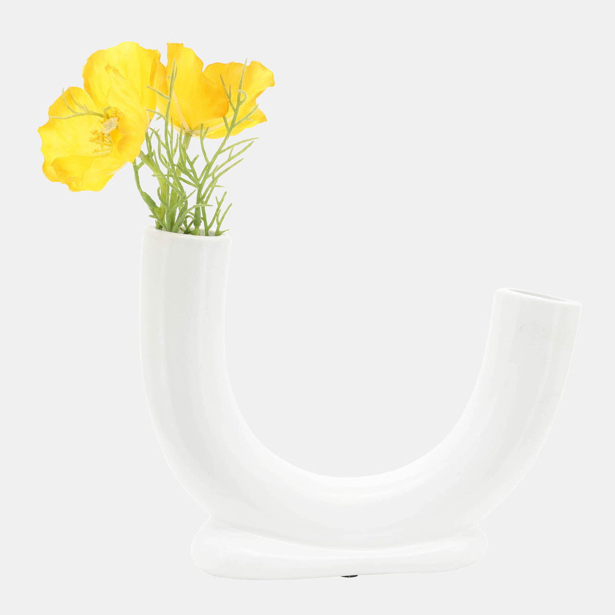 Cer, 8"h U-shaped Vase W/ Base, White