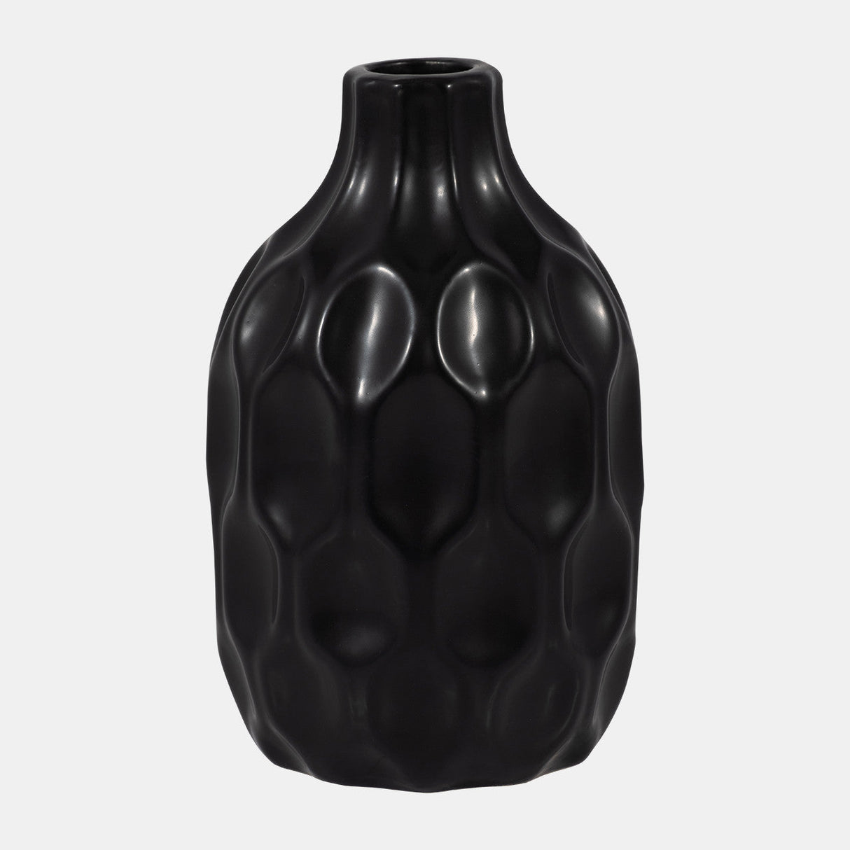 Cer, 8" Honeycomb Dimpled Vase, Black