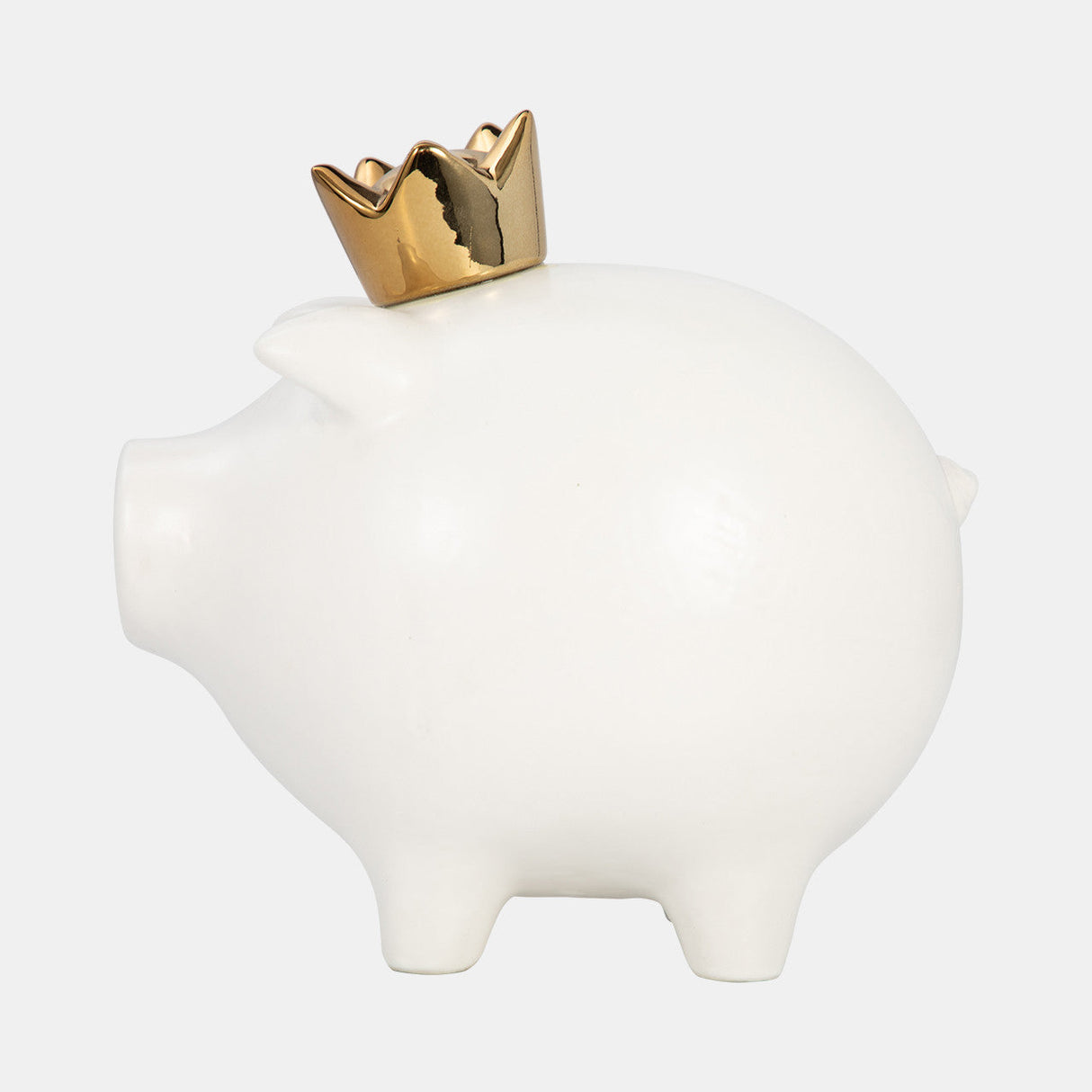 Cer, 8" Pig With Crown, White