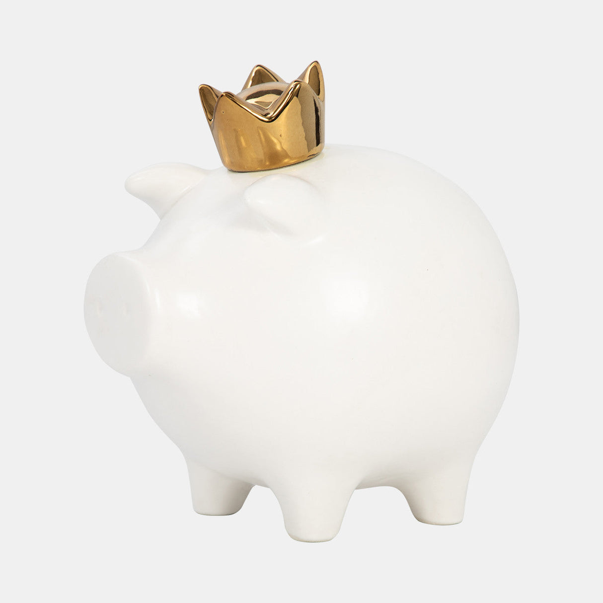 Cer, 8" Pig With Crown, White