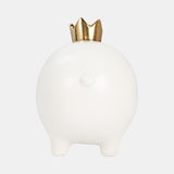 Cer, 8" Pig With Crown, White