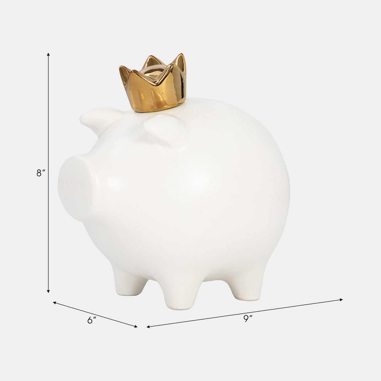 Cer, 8" Pig With Crown, White