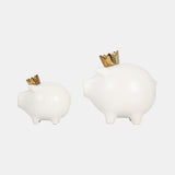 Cer, 8" Pig With Crown, White