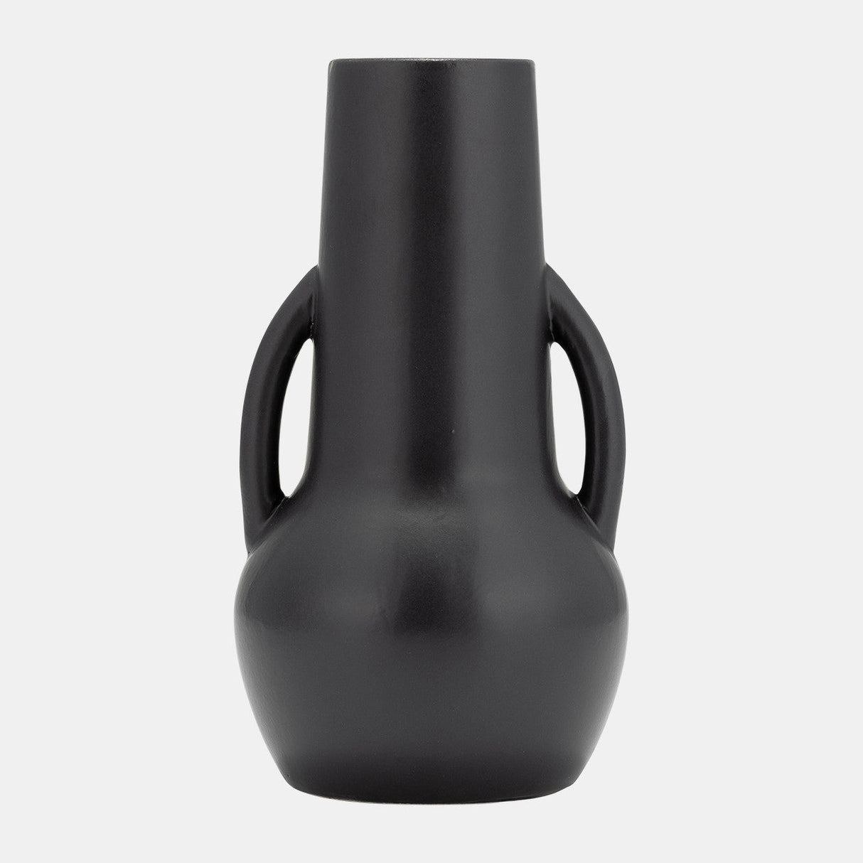 Cer,8",vase W/handles,black