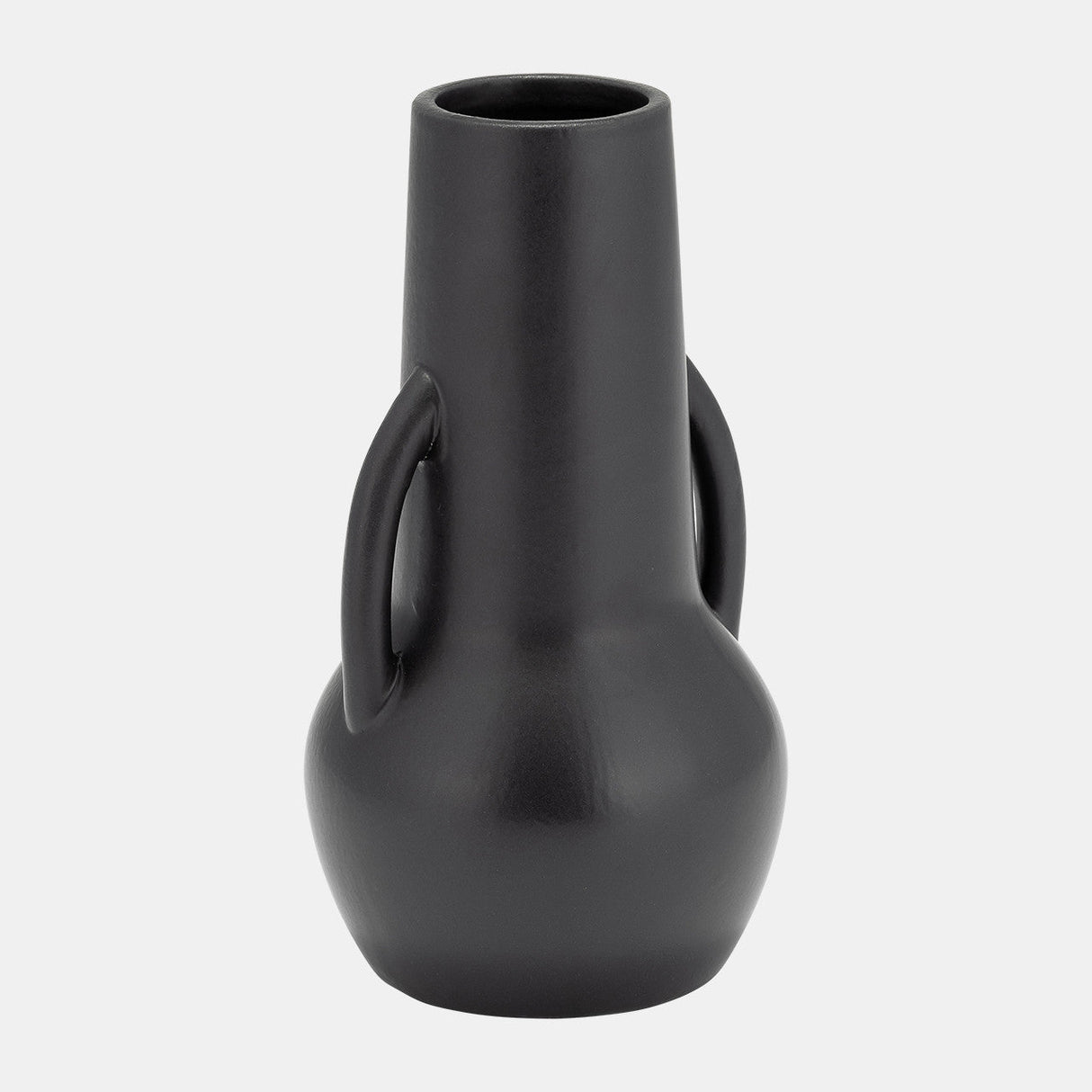 Cer,8",vase W/handles,black