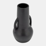 Cer,8",vase W/handles,black