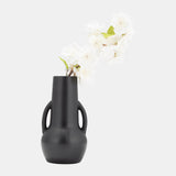 Cer,8",vase W/handles,black