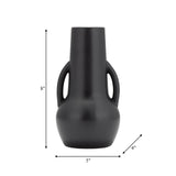 Cer,8",vase W/handles,black