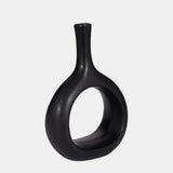 Cer, 9" Curved Open Cut Out Vase, Black