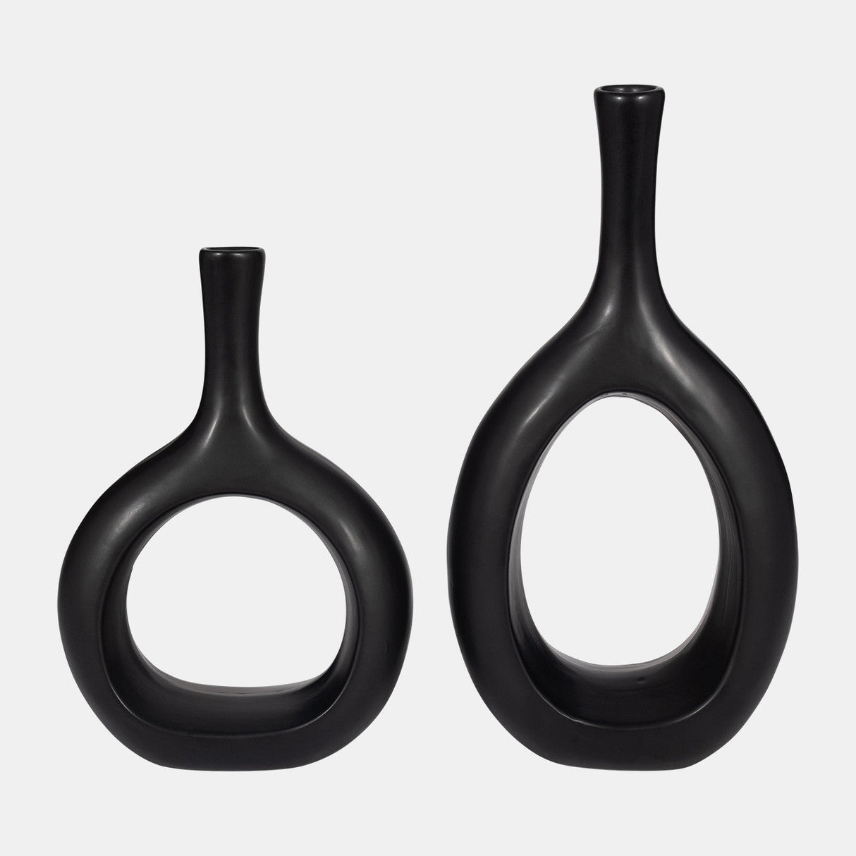 Cer, 9" Curved Open Cut Out Vase, Black