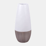 Cer, 9"h 2-tone Vase, Creme/white